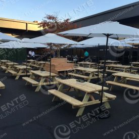 Patio party in a parking lot.