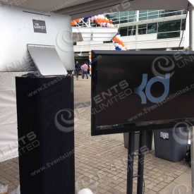 Custom branded photo booth with social media uploads.