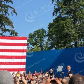 We brought in our Seamstresses and backed that flag at 3 in the morning with black fabric at the White houses request so it would not blow in the wind and be a distraction while the President of the United States was speaking...