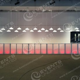 This bar was configured to be 30ft long with a temporary lighting installation assembled above it for a great service area.