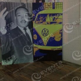 Custom printed 4x8 stand up panels add an element of the era.